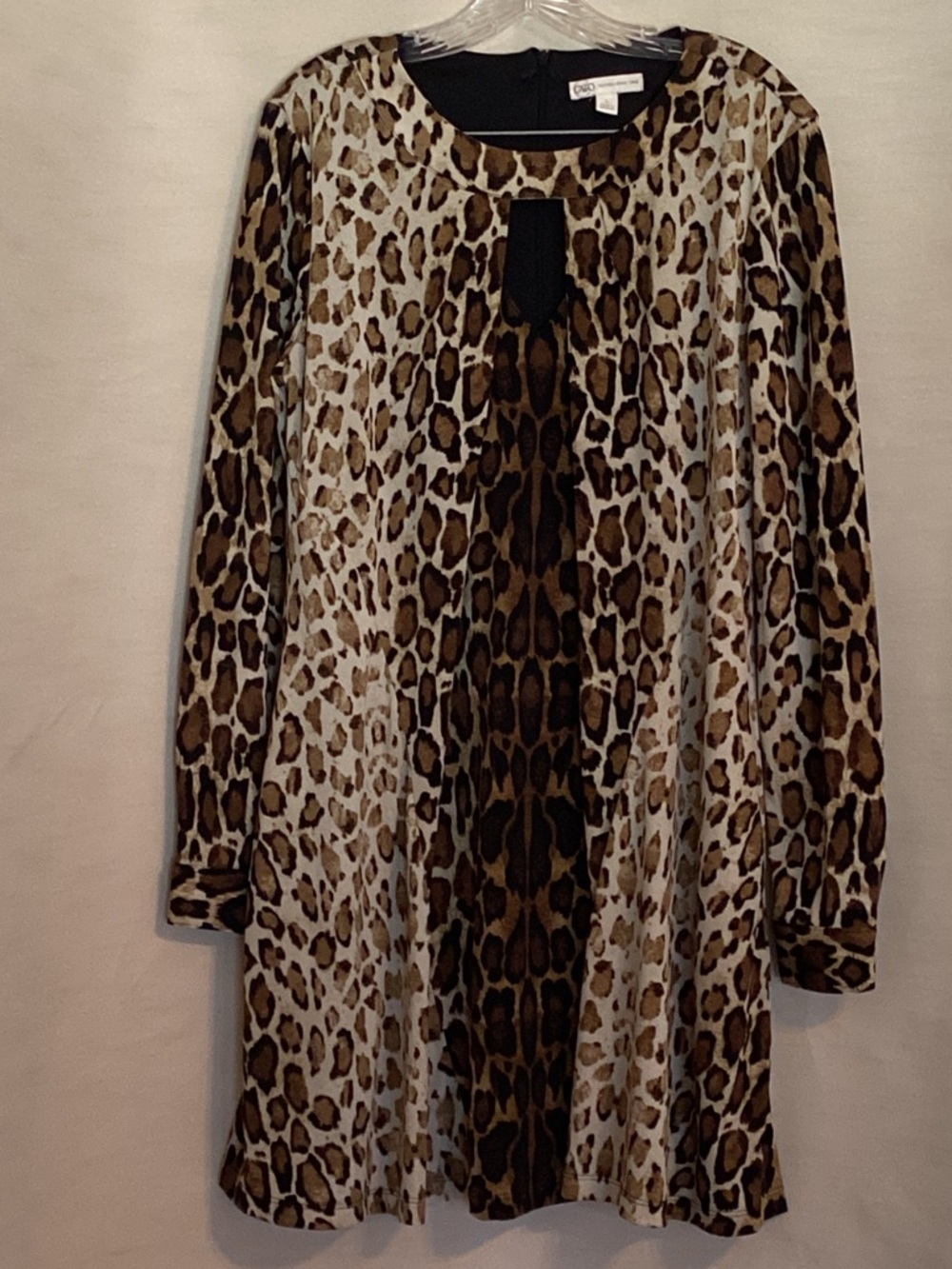 Leopard Print Long Sleeve Tunic Dress - Brown & Black